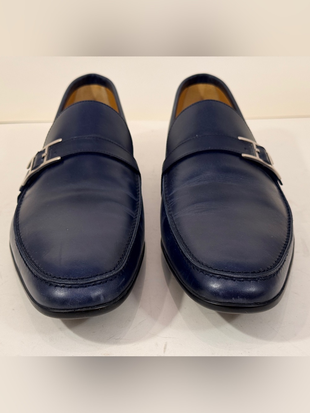 Hermès Men’s US 12 EU 45 Navy Blue Leather H Buckle Loafers NEW Box Dust Bag - Picture 3 of 10